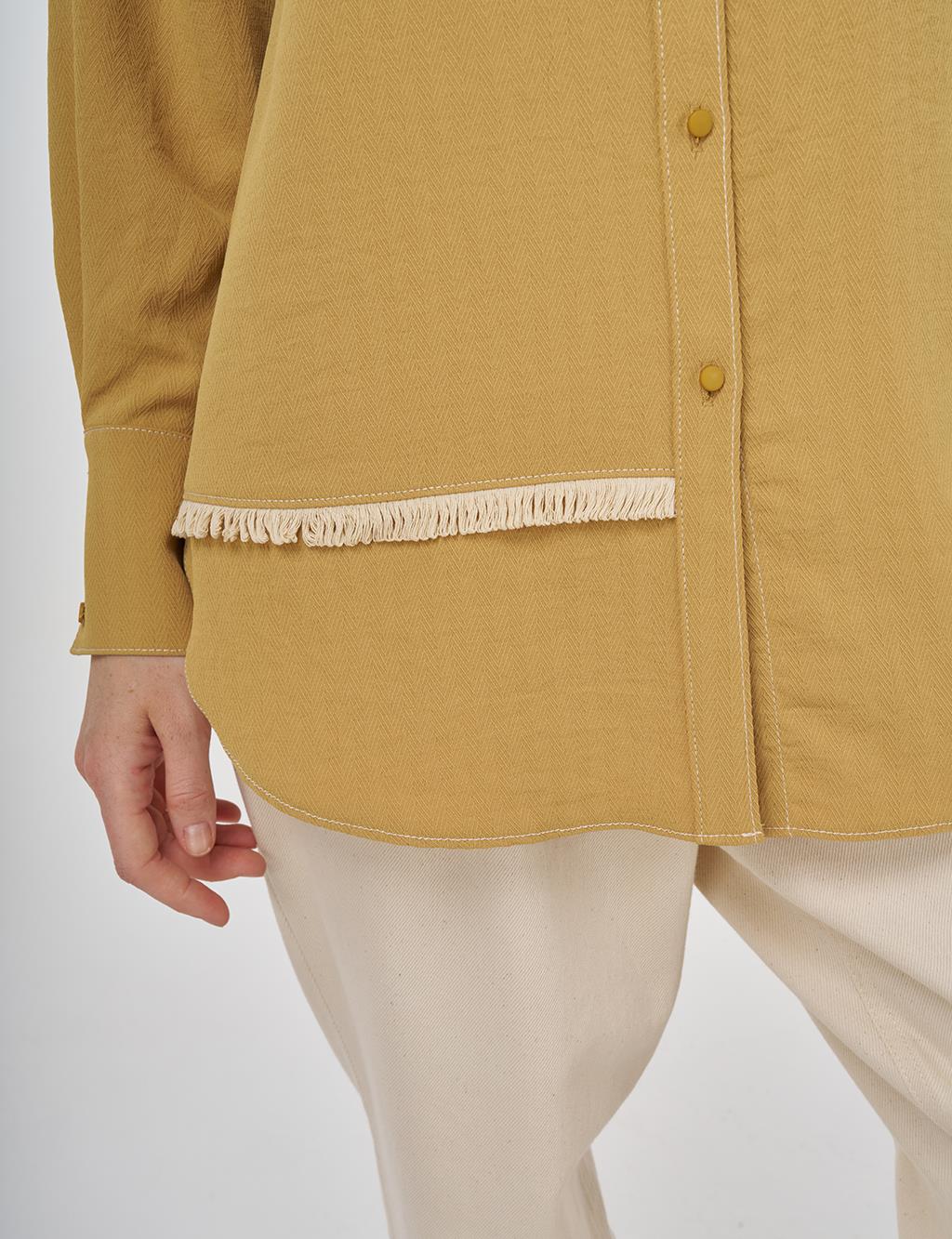 Frayed Asymmetric Cut Tunic in Mustard