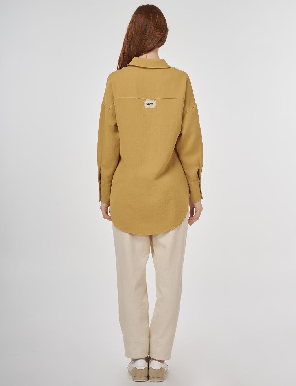Frayed Asymmetric Cut Tunic in Mustard