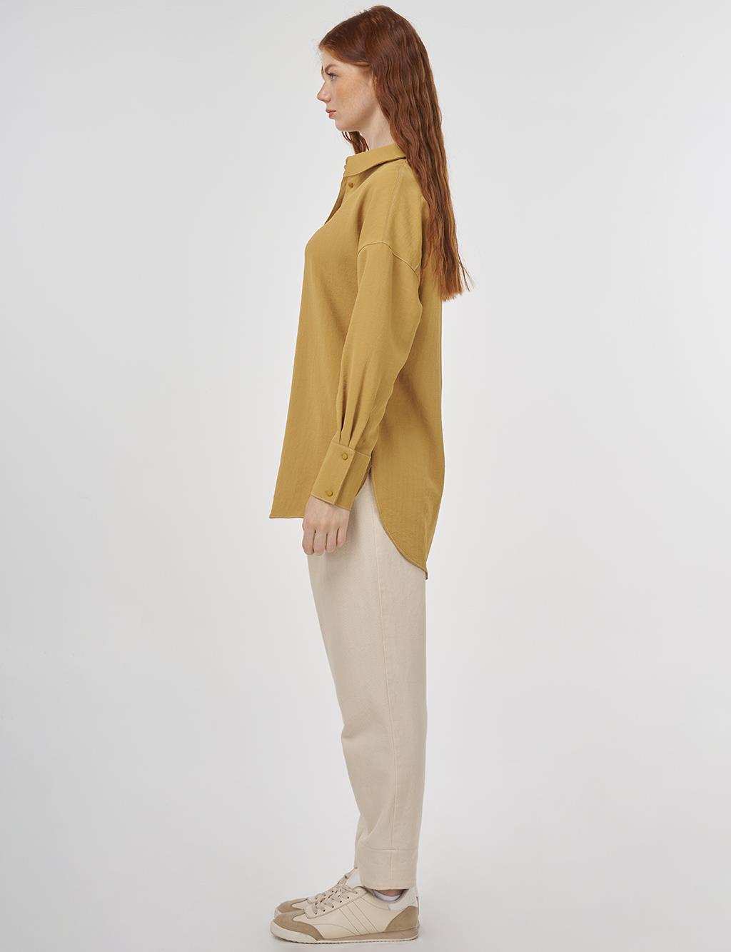 Frayed Asymmetric Cut Tunic in Mustard