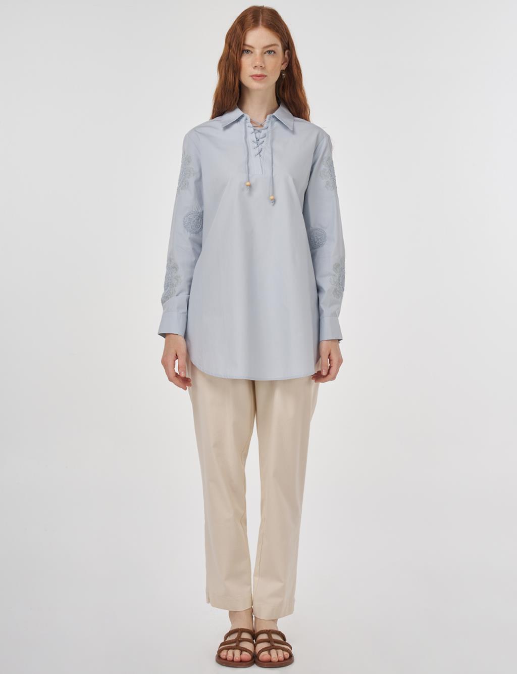 Embroidered Cotton Tunic Blue