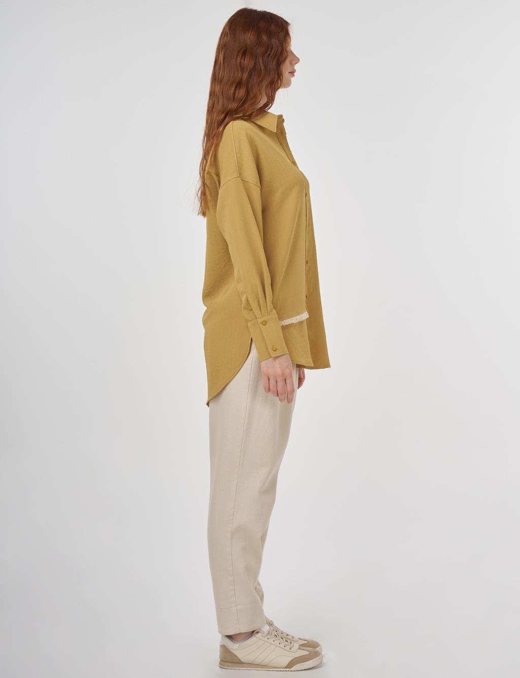 Frayed Asymmetric Cut Tunic in Mustard