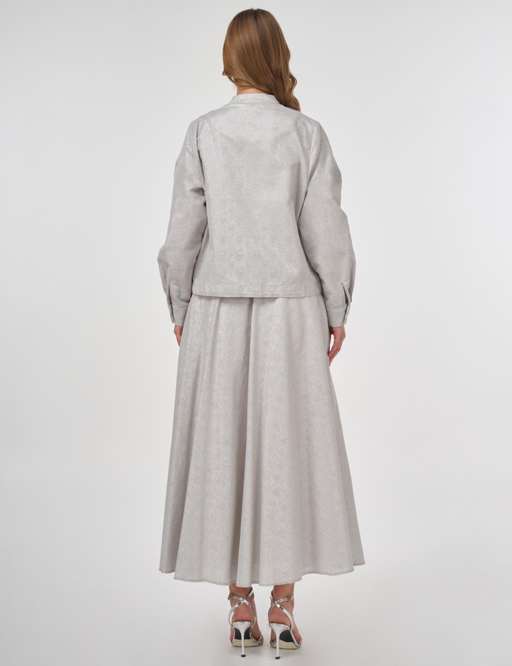 Jacquard Skirt Set with Shiny Stones in Light Gray