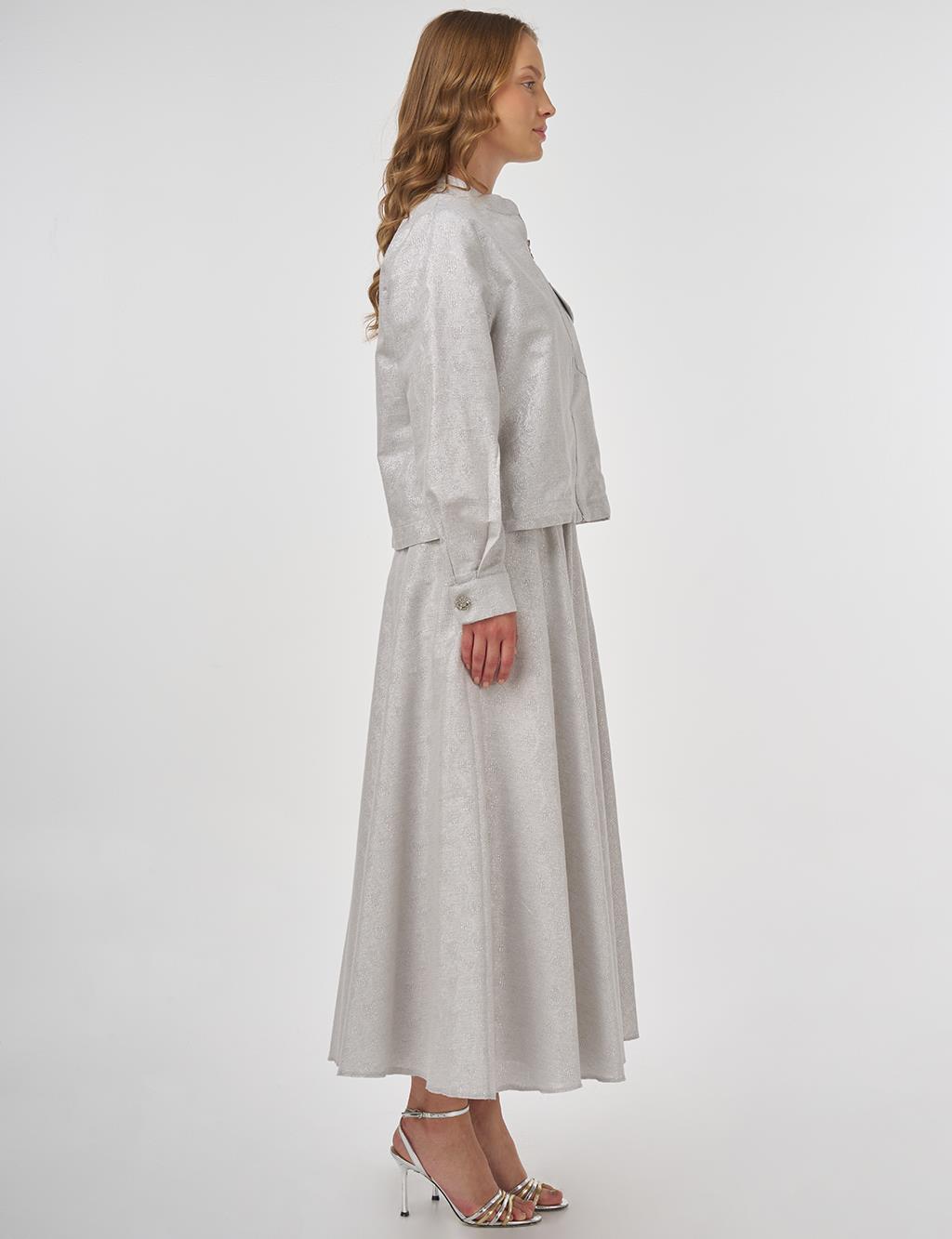 Jacquard Skirt Set with Shiny Stones in Light Gray