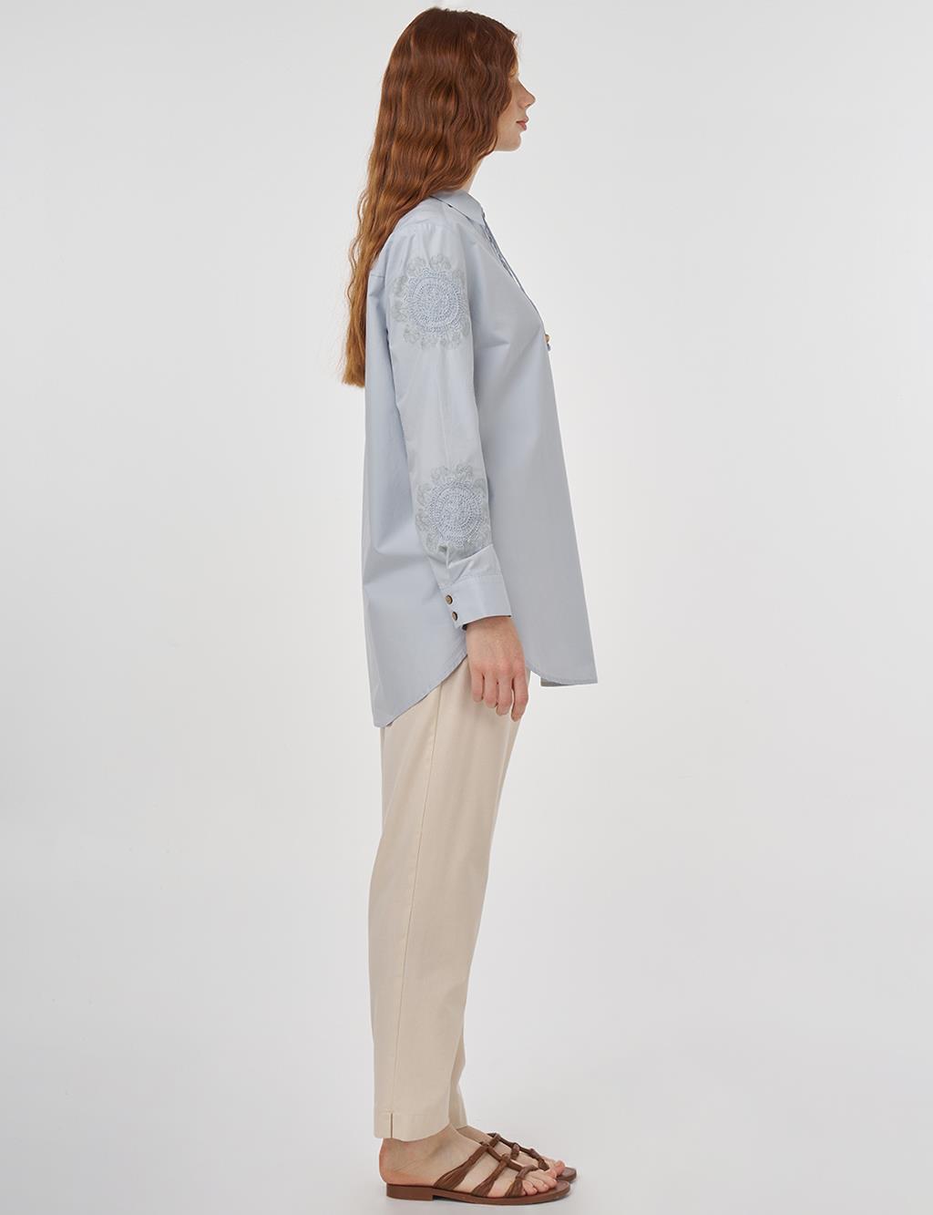 Embroidered Cotton Tunic Blue