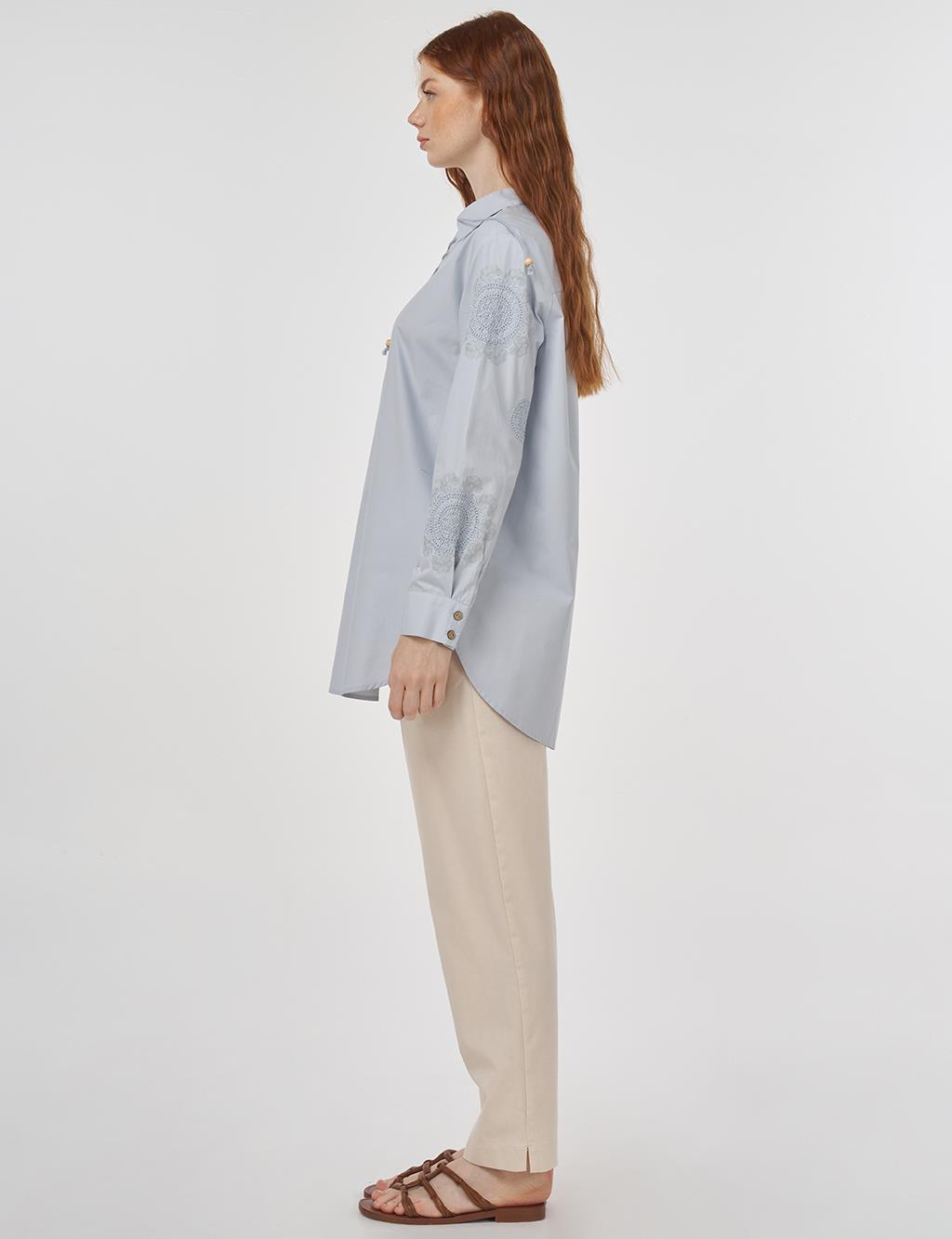 Embroidered Cotton Tunic Blue
