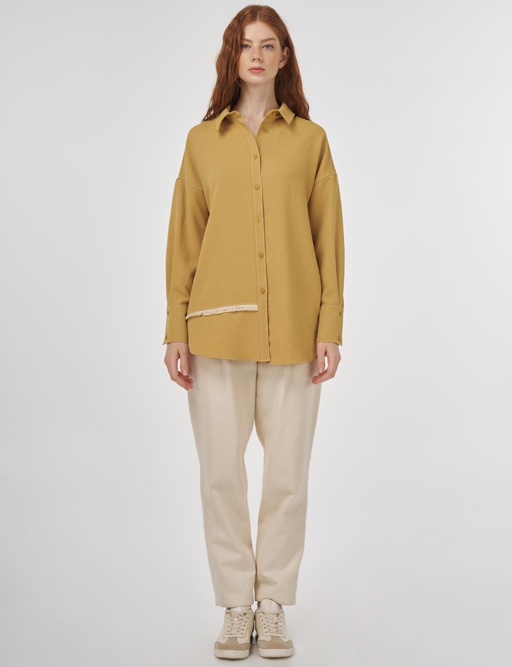 Frayed Asymmetric Cut Tunic in Mustard