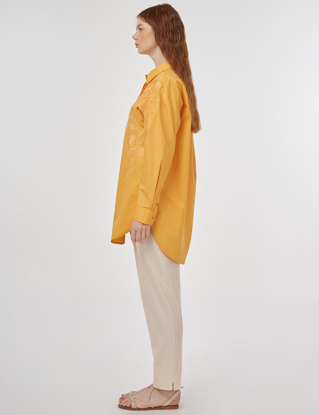 Embroidered Appliqué Cotton Tunic Orange Melon 