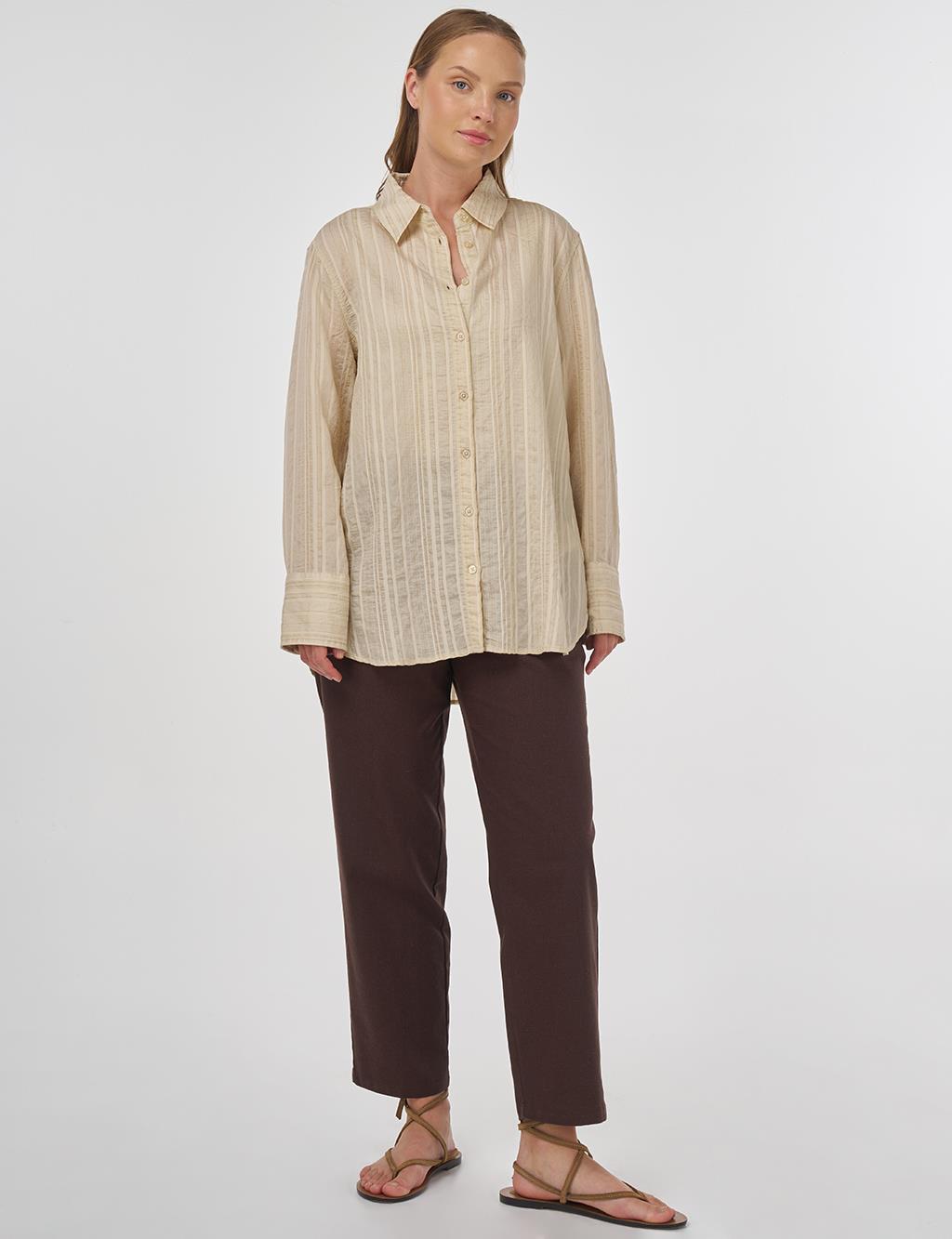 Striped Pattern Lyocell Tunic Light Gray 