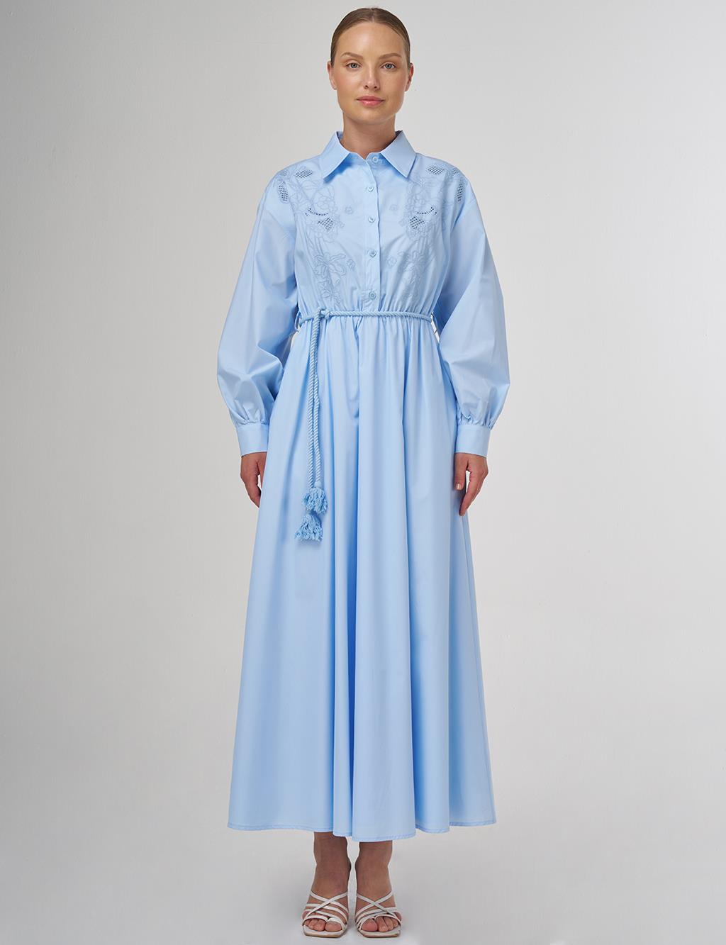 Laser-Cut Cotton Maxi Dress in Ice Blue