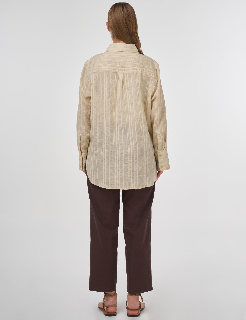 Striped Pattern Lyocell Tunic Light Gray 