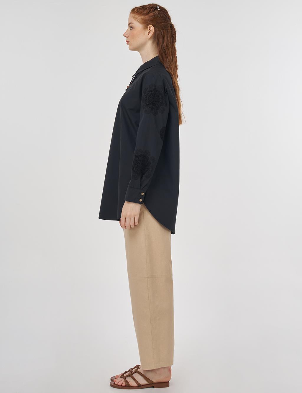 Embroidered Cotton Tunic Black