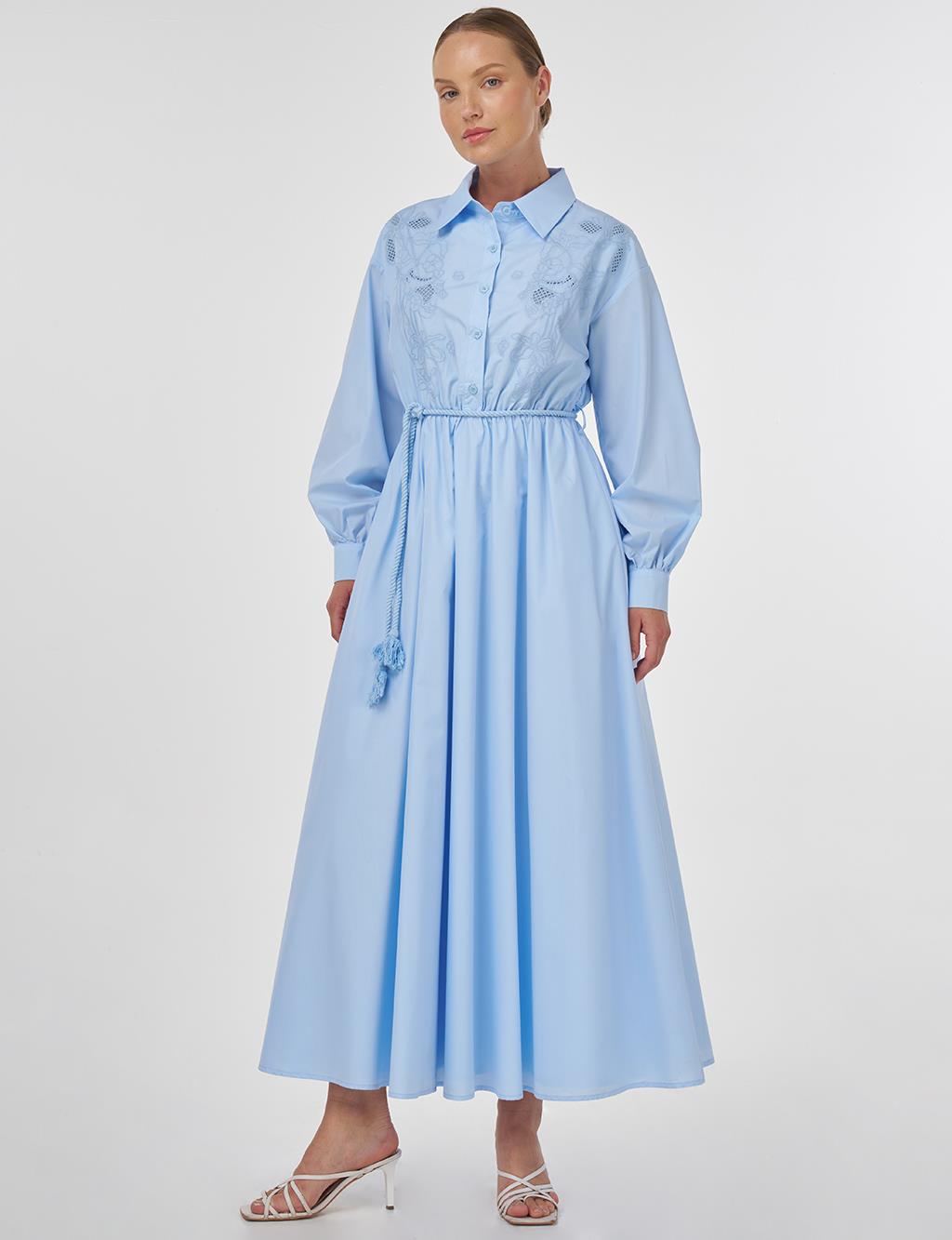 Laser-Cut Cotton Maxi Dress in Ice Blue