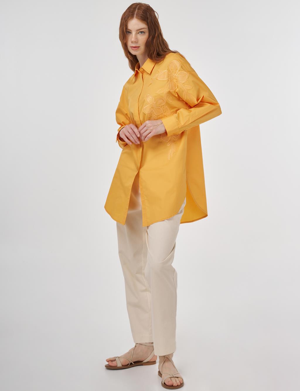 Embroidered Appliqué Cotton Tunic Orange Melon 
