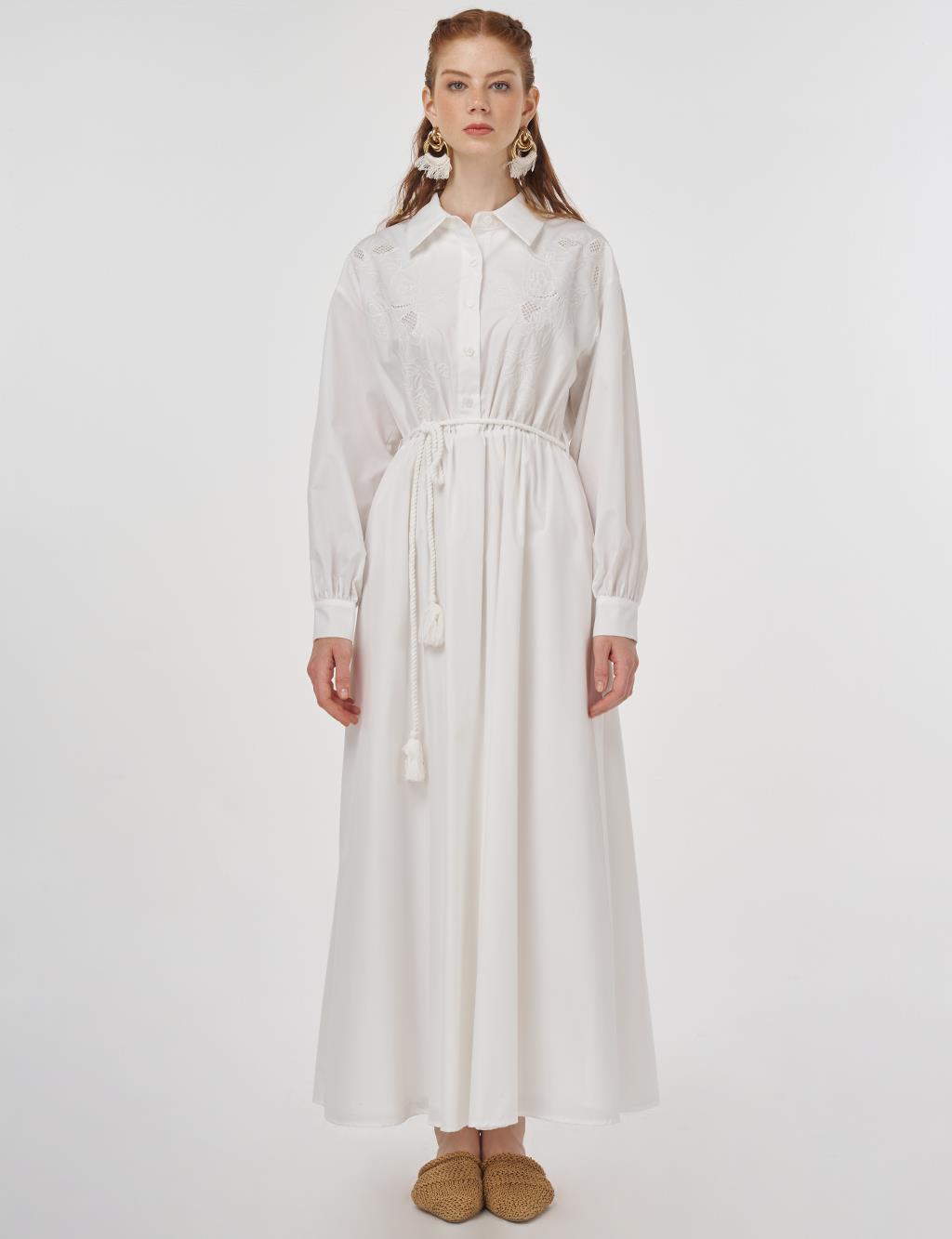 Laser-Cut Cotton Maxi Dress in Optical White