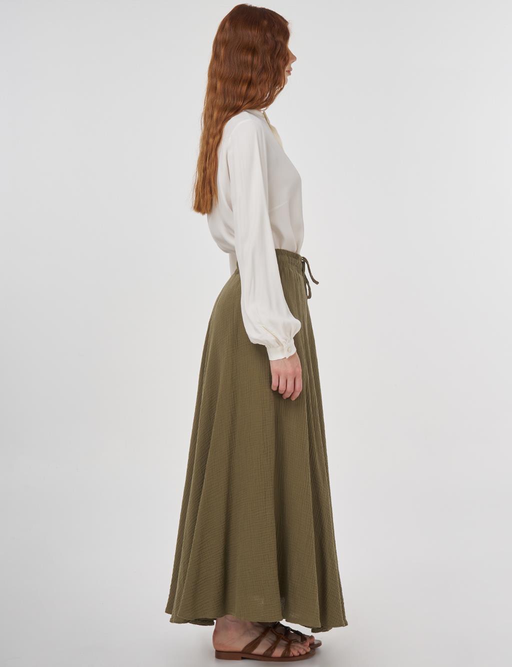 Drawstring Muslin Skirt in Khaki