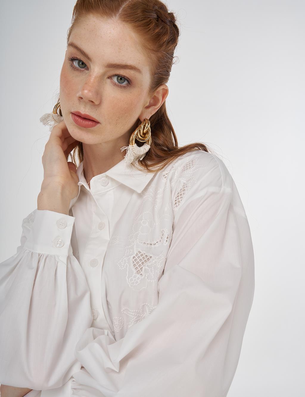 Laser-Cut Cotton Maxi Dress in Optical White