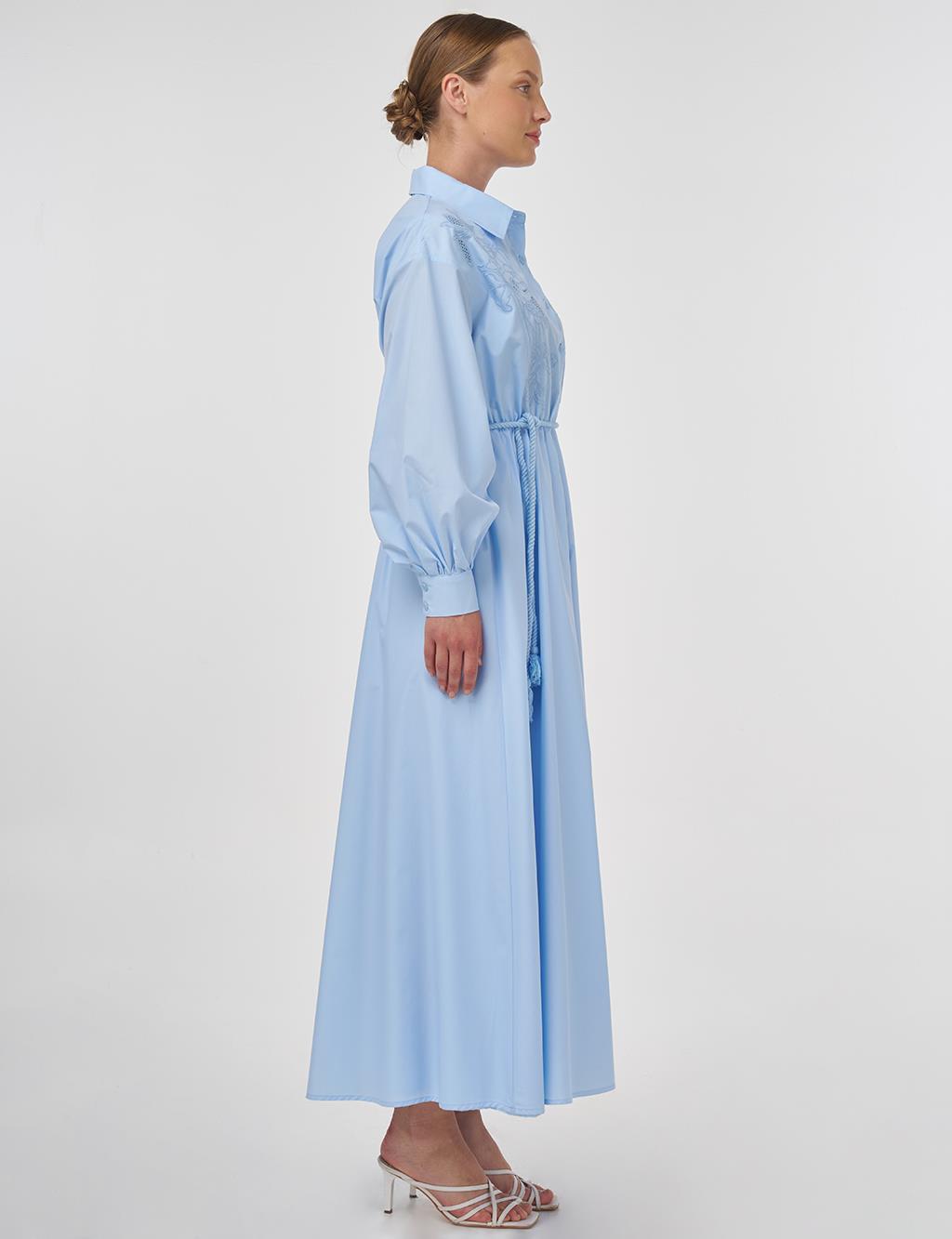 Laser-Cut Cotton Maxi Dress in Ice Blue