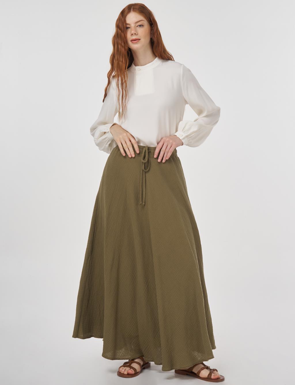 Drawstring Muslin Skirt in Khaki