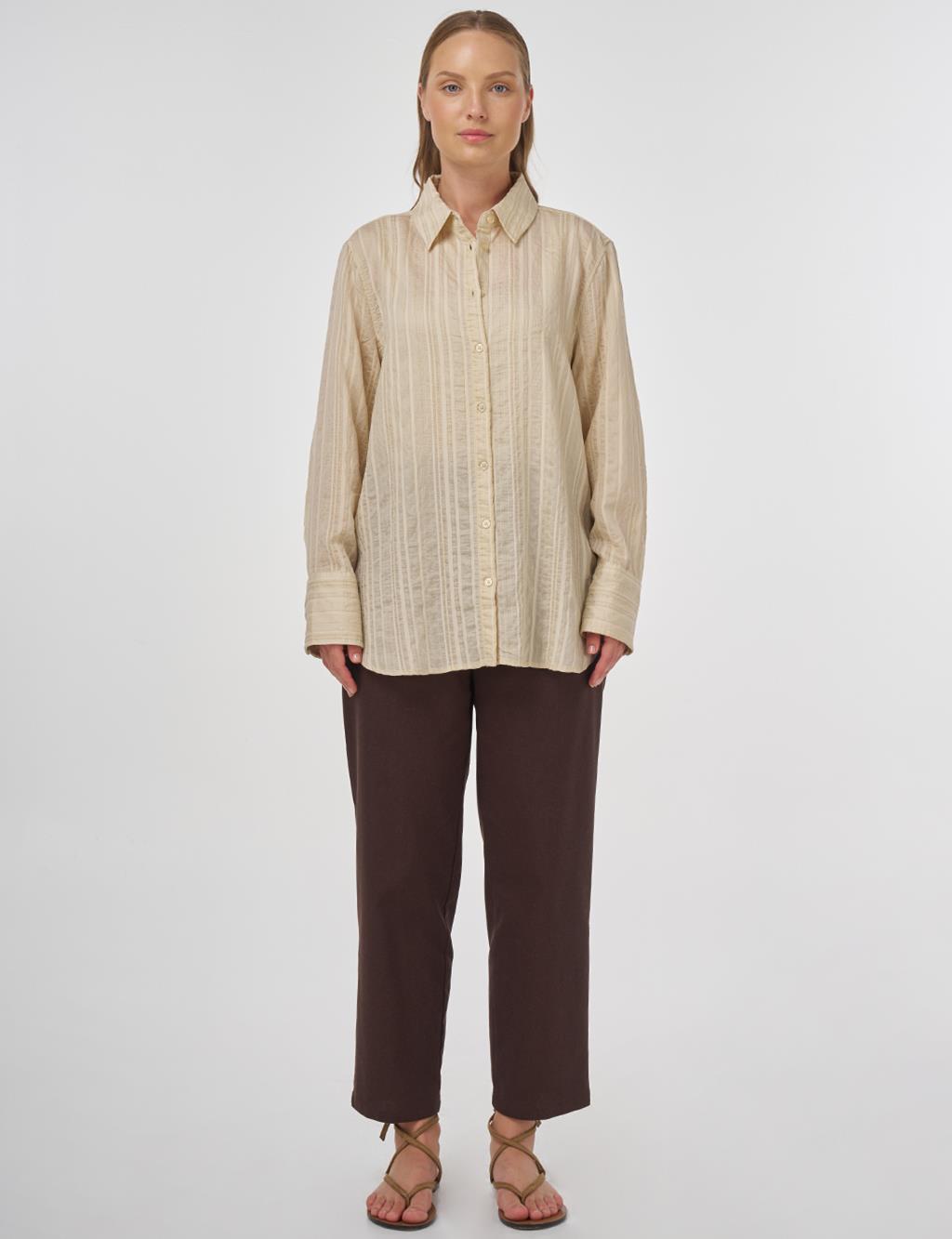 Striped Pattern Lyocell Tunic Light Gray 