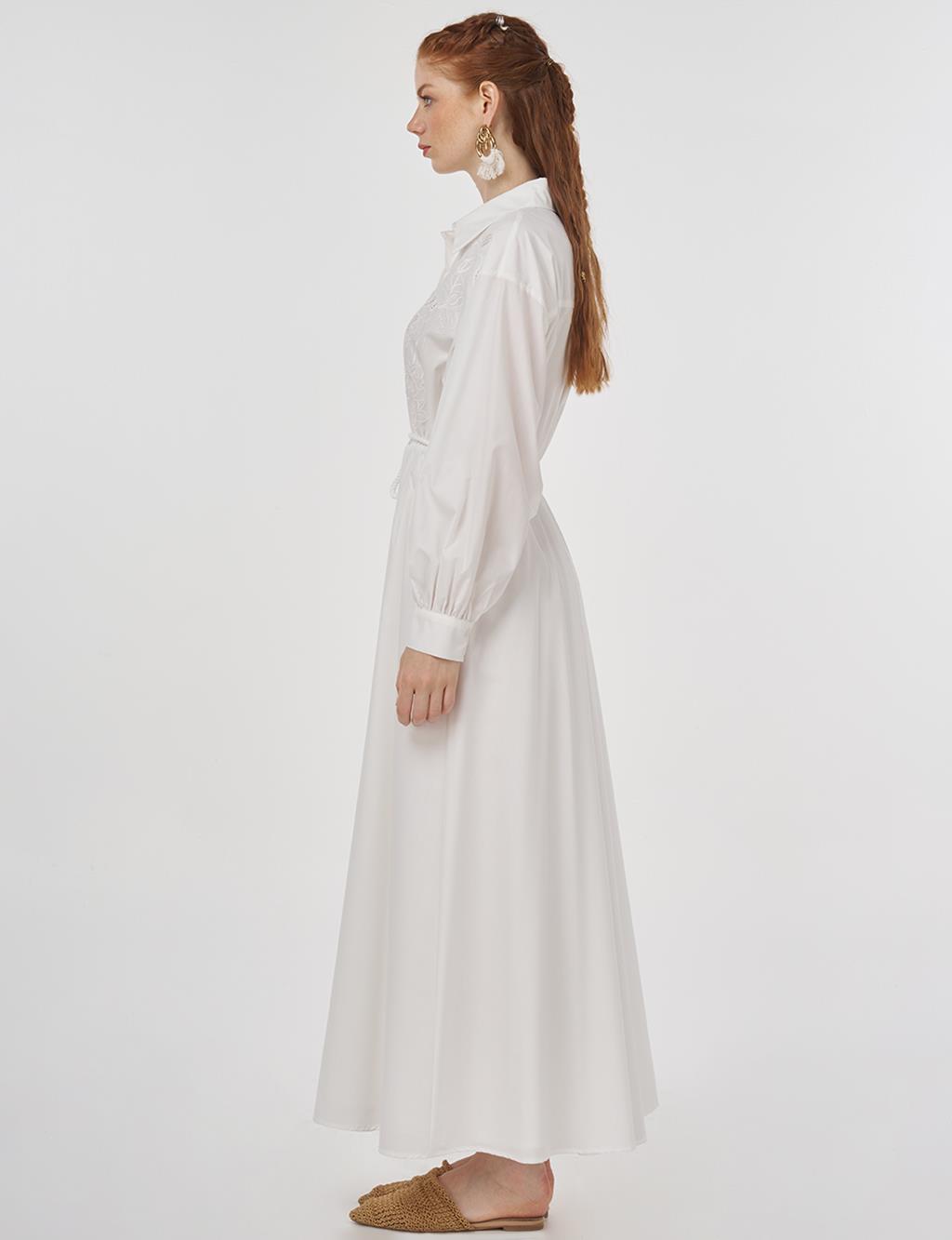 Laser-Cut Cotton Maxi Dress in Optical White