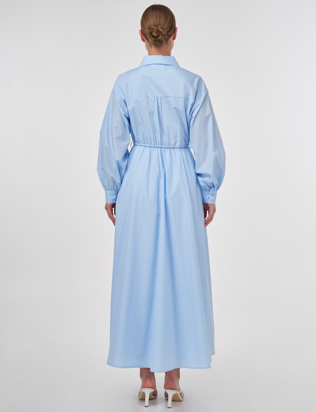 Laser-Cut Cotton Maxi Dress in Ice Blue