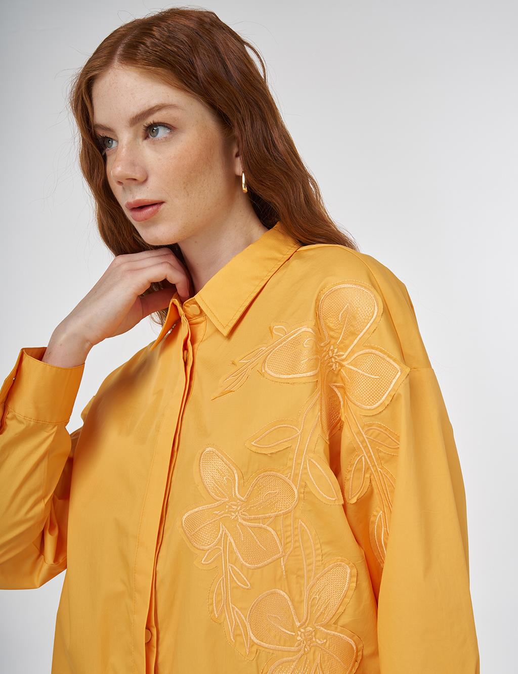 Embroidered Appliqué Cotton Tunic Orange Melon 