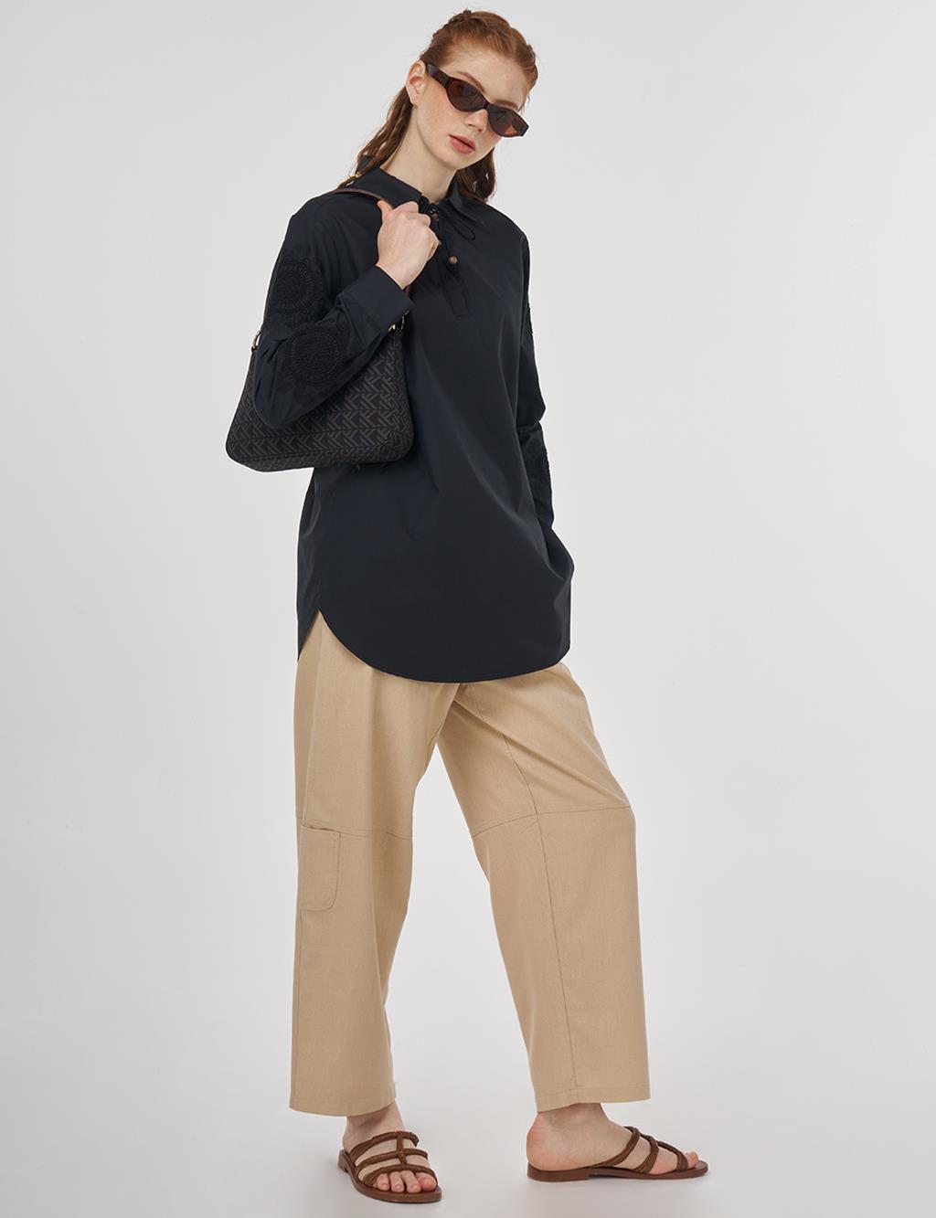 Embroidered Cotton Tunic Black