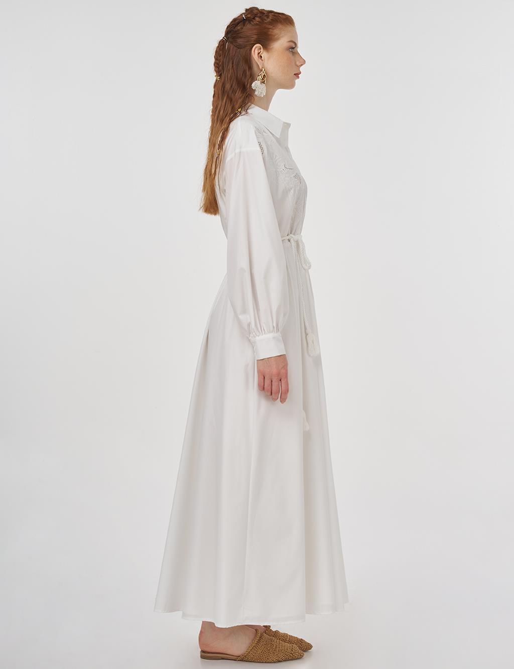 Laser-Cut Cotton Maxi Dress in Optical White