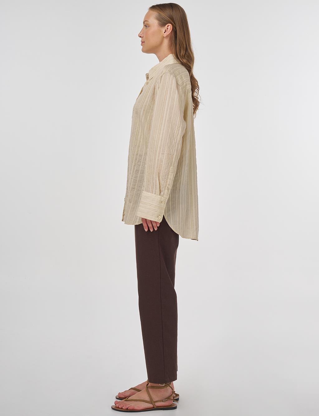 Striped Pattern Lyocell Tunic Light Gray 