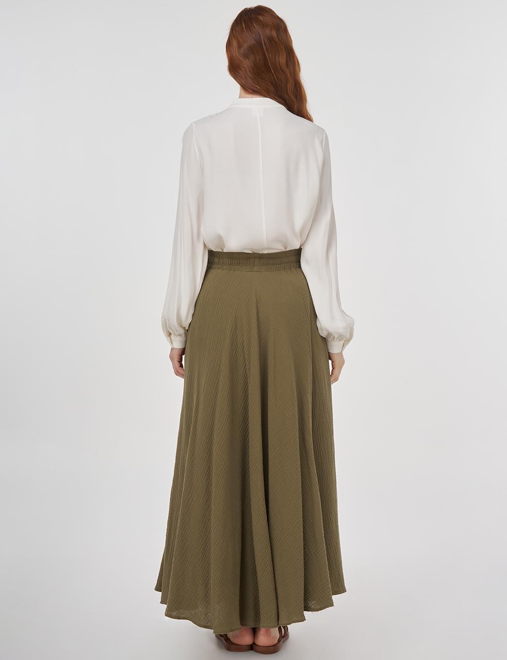 Drawstring Muslin Skirt in Khaki