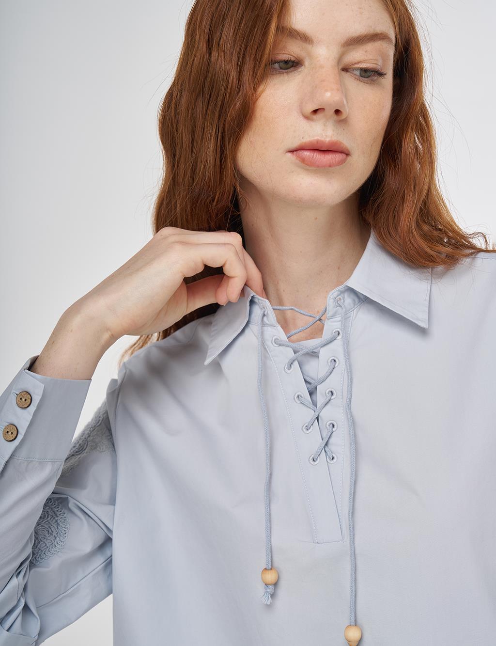 Embroidered Cotton Tunic Blue