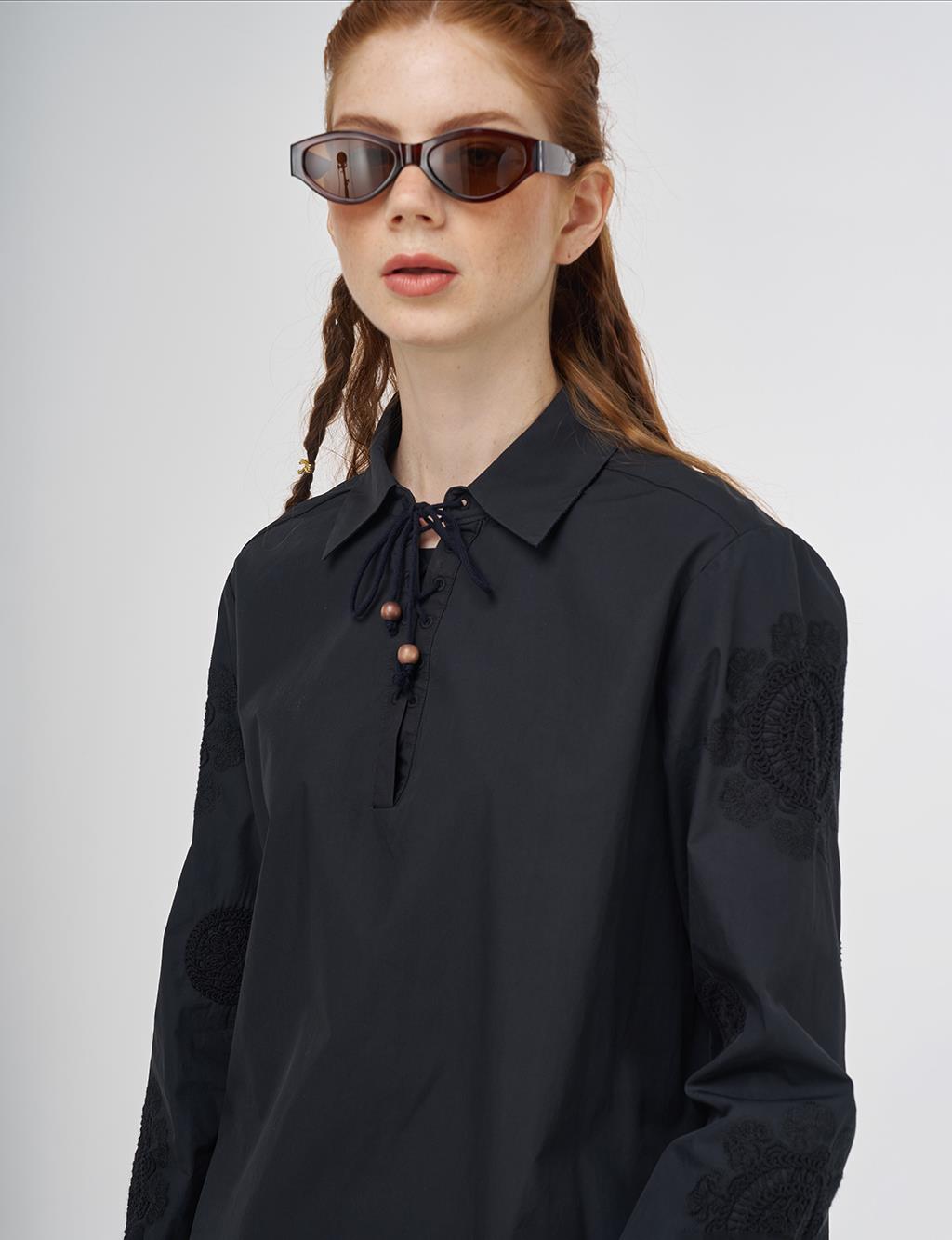 Embroidered Cotton Tunic Black