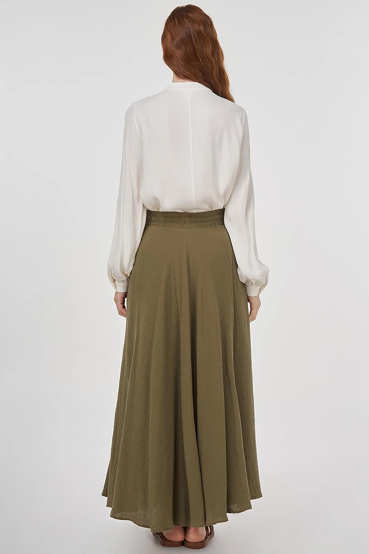 Drawstring Muslin Skirt in Khaki