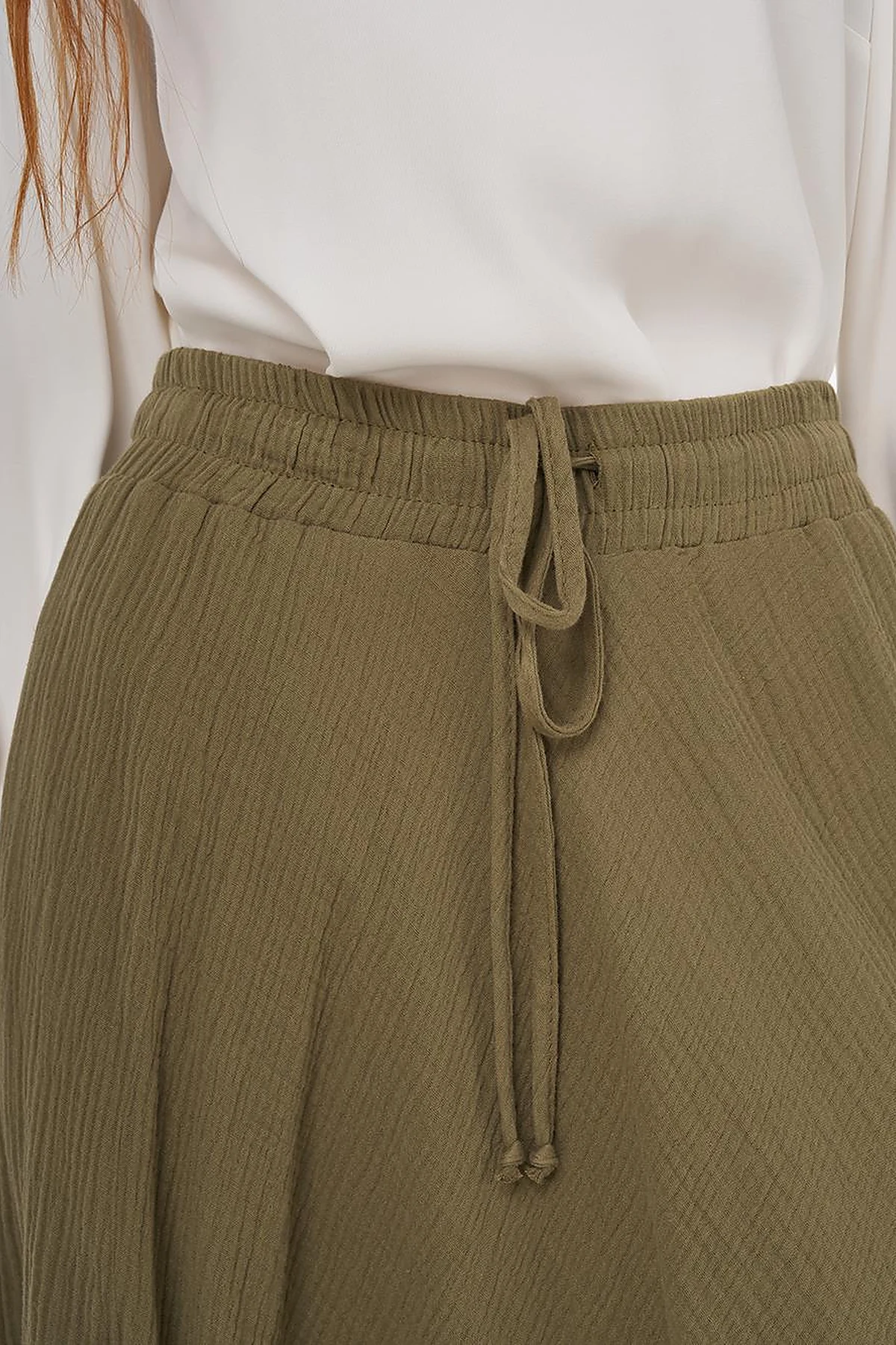Drawstring Muslin Skirt in Khaki