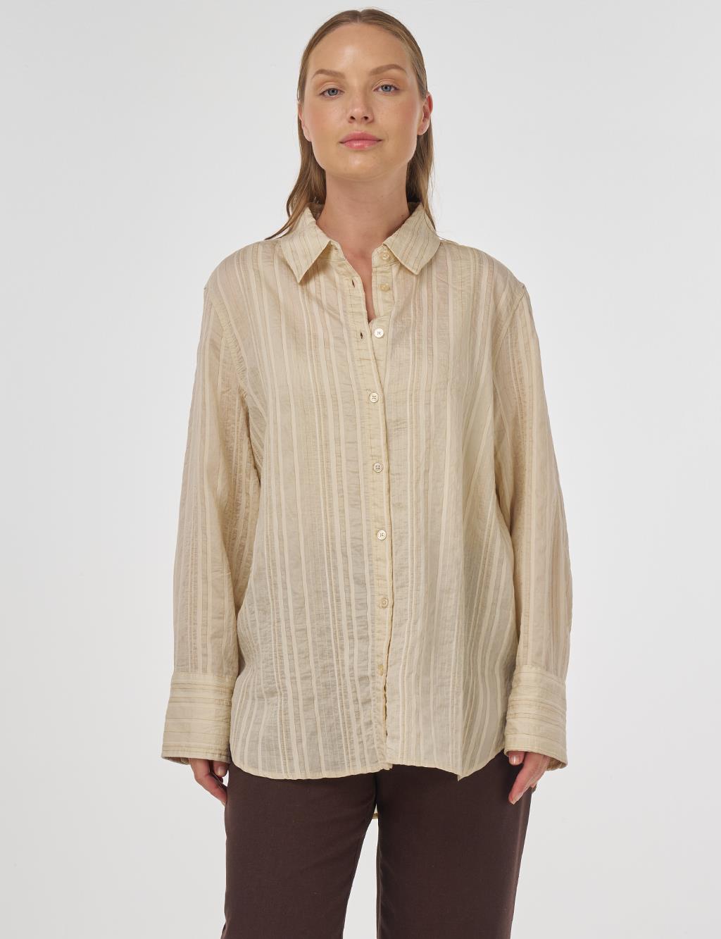 Striped Pattern Lyocell Tunic Light Gray 