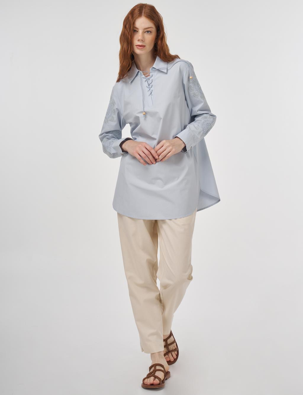 Embroidered Cotton Tunic Blue