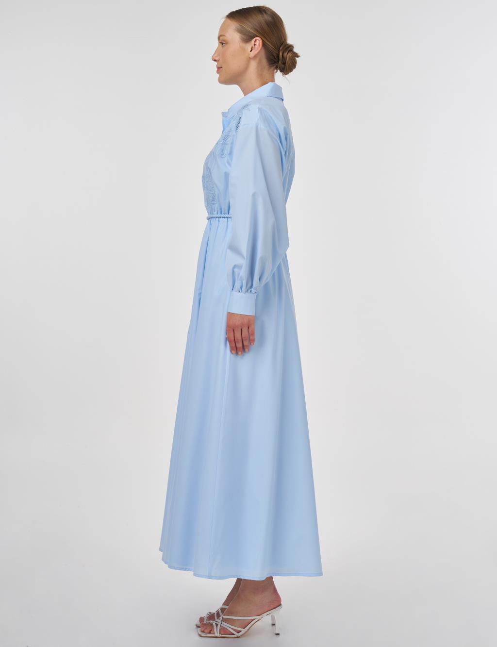 Laser-Cut Cotton Maxi Dress in Ice Blue