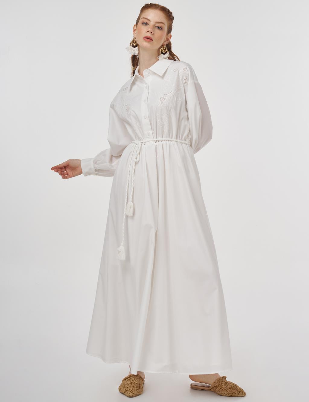 Laser-Cut Cotton Maxi Dress in Optical White