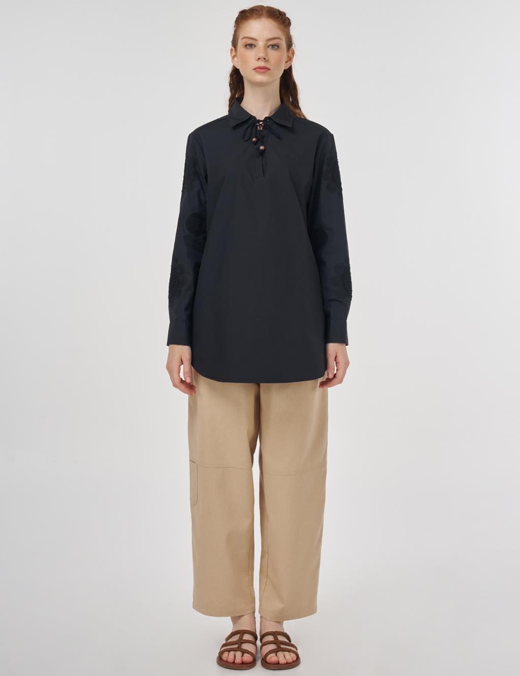 Embroidered Cotton Tunic Black