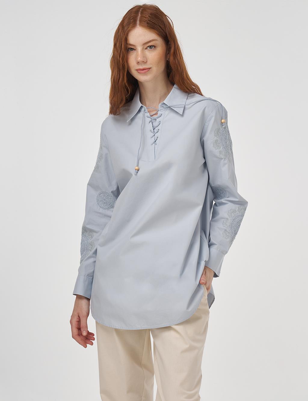 Embroidered Cotton Tunic Blue