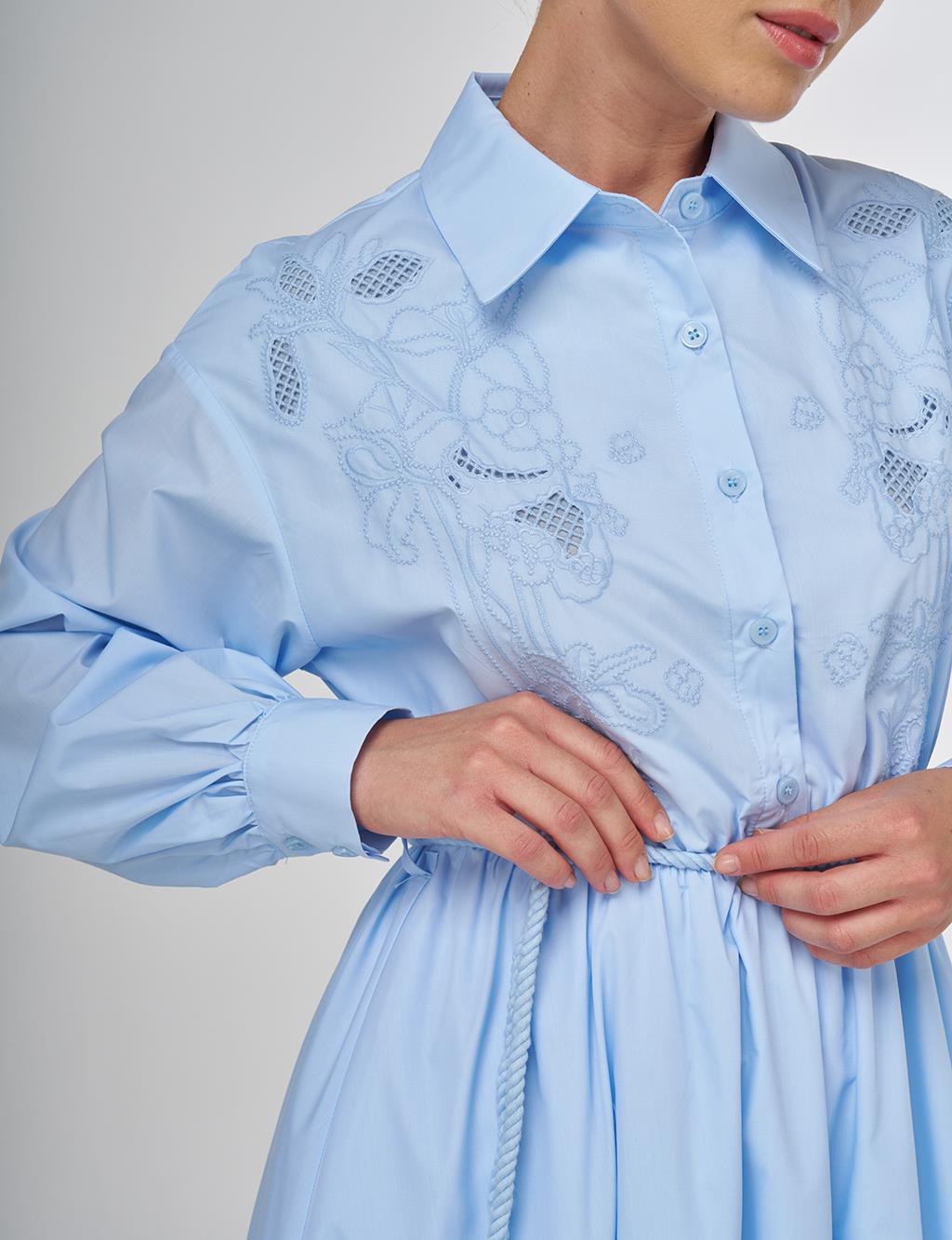 Laser-Cut Cotton Maxi Dress in Ice Blue