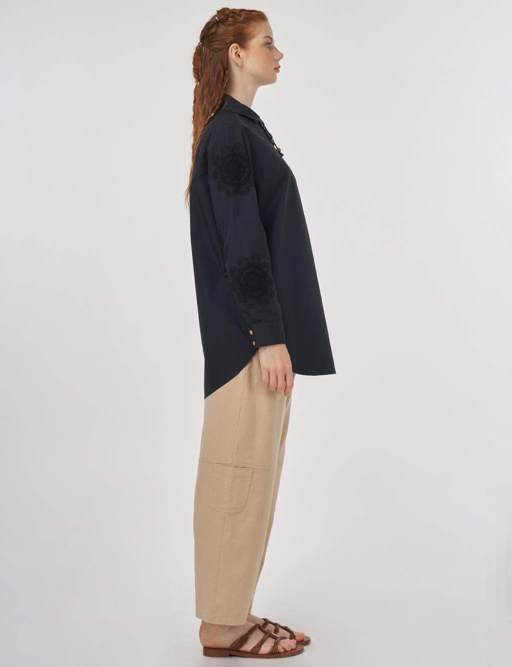 Embroidered Cotton Tunic Black
