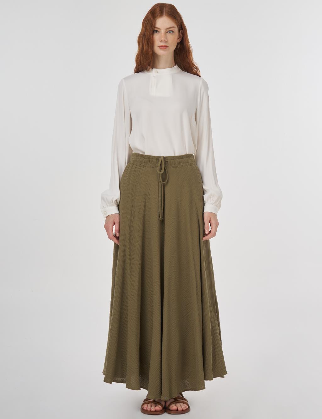 Drawstring Muslin Skirt in Khaki