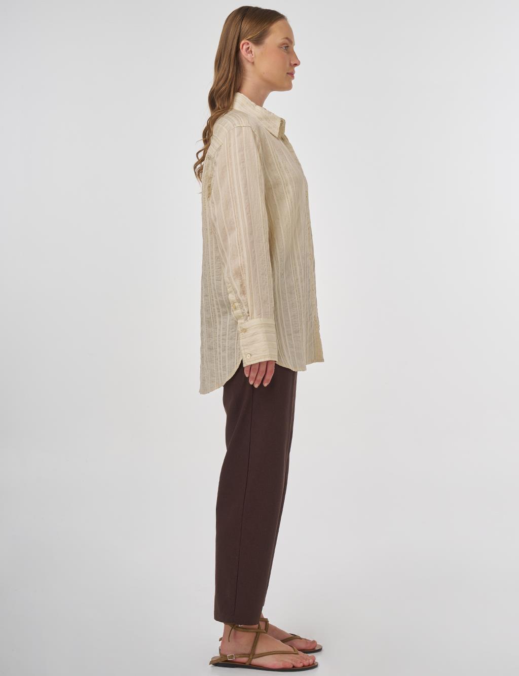 Striped Pattern Lyocell Tunic Light Gray 