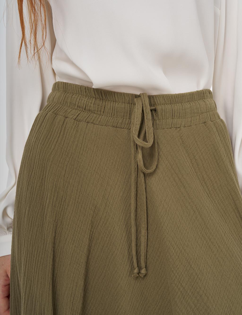 Drawstring Muslin Skirt in Khaki