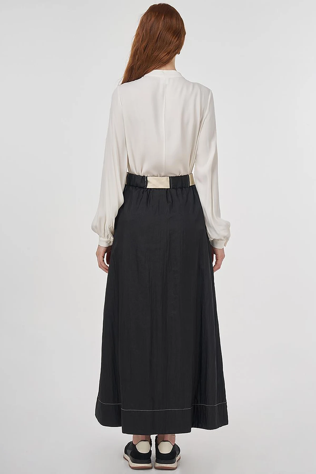 Flared Skirt with Shiny Texture Black 