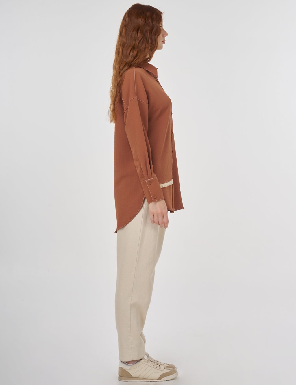 Frayed Asymmetric Cut Tunic in Tobacco