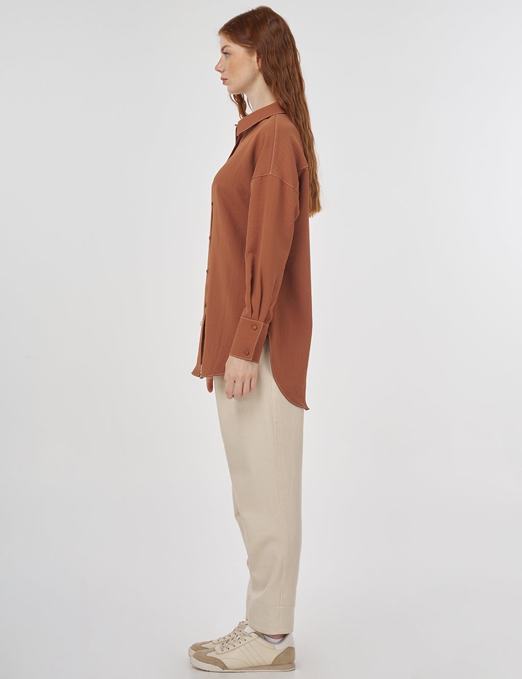 Frayed Asymmetric Cut Tunic in Tobacco