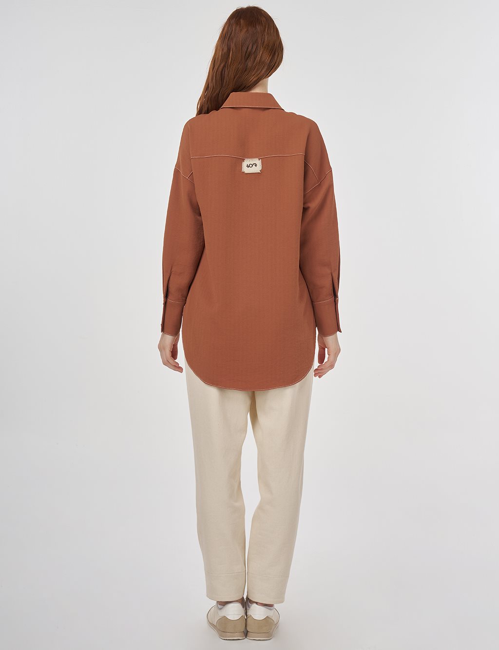 Frayed Asymmetric Cut Tunic in Tobacco