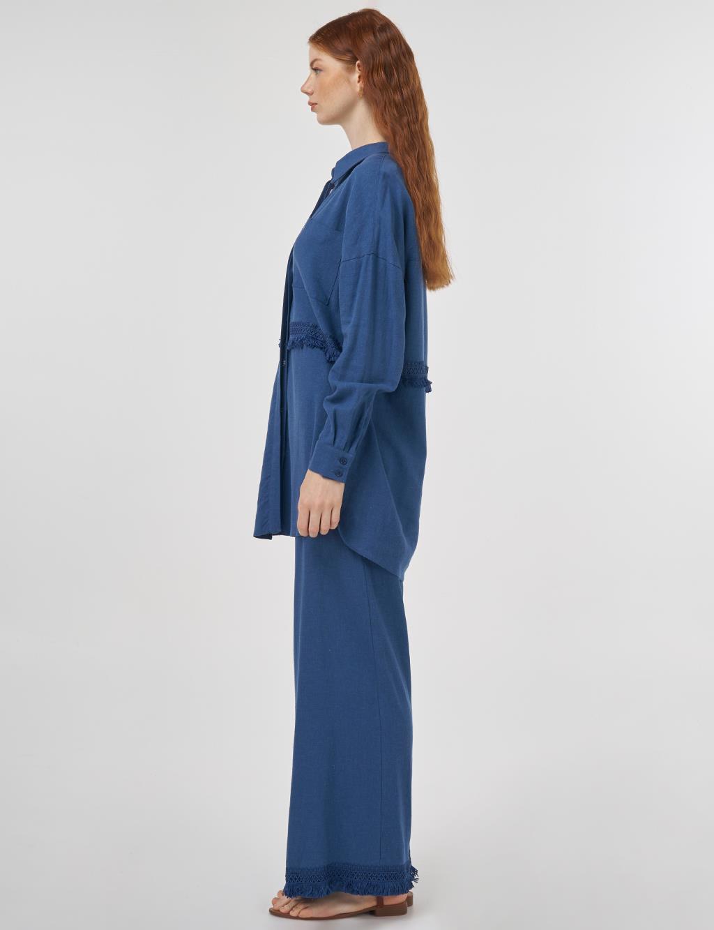 Lace-Trimmed Linen-Viscose Two-Piece Set Indigo 